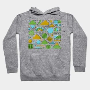 Sky Blue Brown Green 80s Retro Geometric Pattern Hoodie